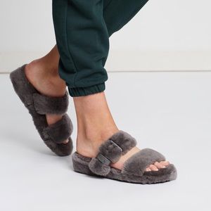UGG Fuzz Yeah Slide Slippers Charcoal Grey Size 8